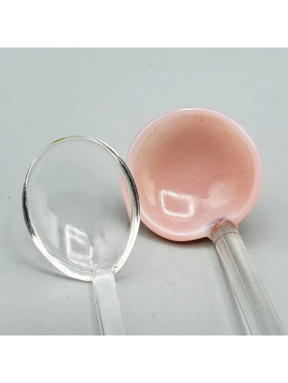 Art Glass Condiment Spoons Servers Stirrers Mayonnaise QTY 2 Honey Jam Pink Slag